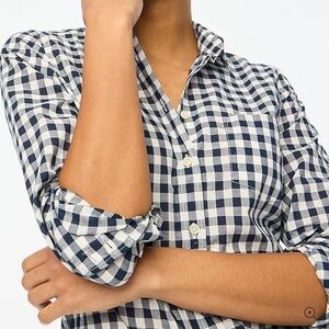 J Crew Womens Navy Blue White Gingham button down cotton shirt XS